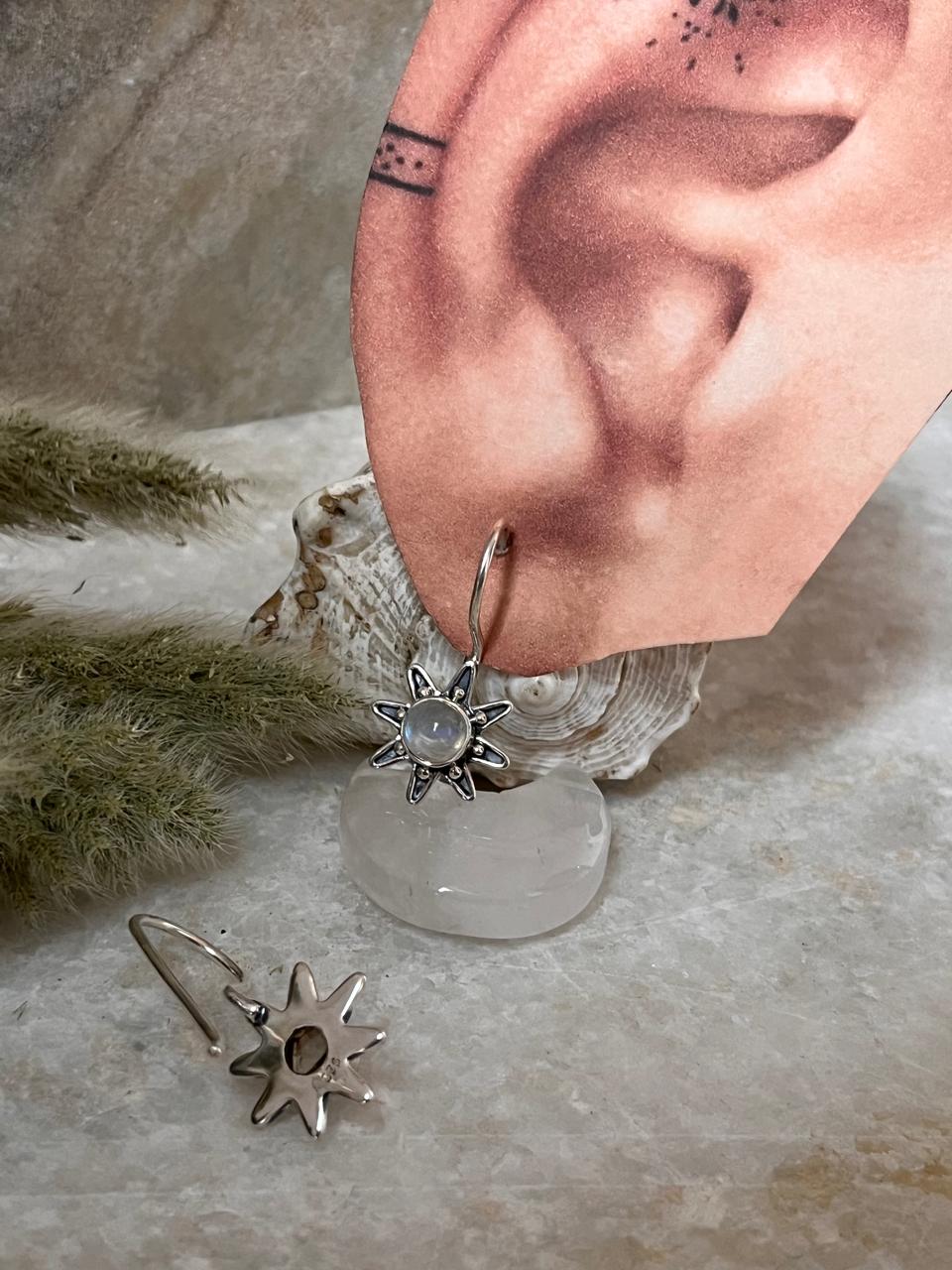 Moonstone Big Sunflower Earrings 925 Sterling Silver Earrings