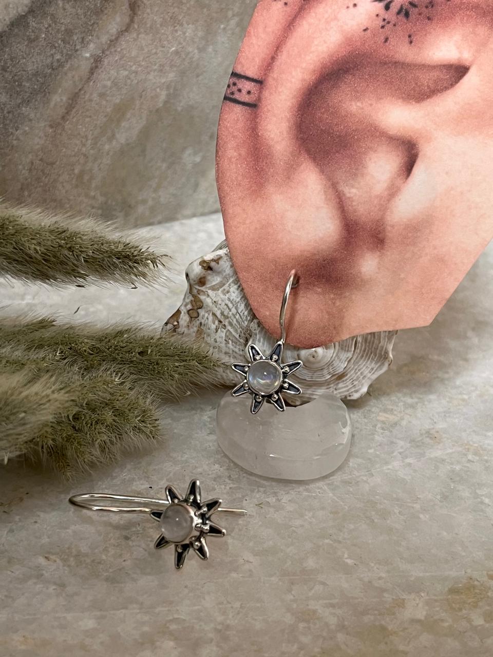 Moonstone Big Sunflower Earrings 925 Sterling Silver Earrings