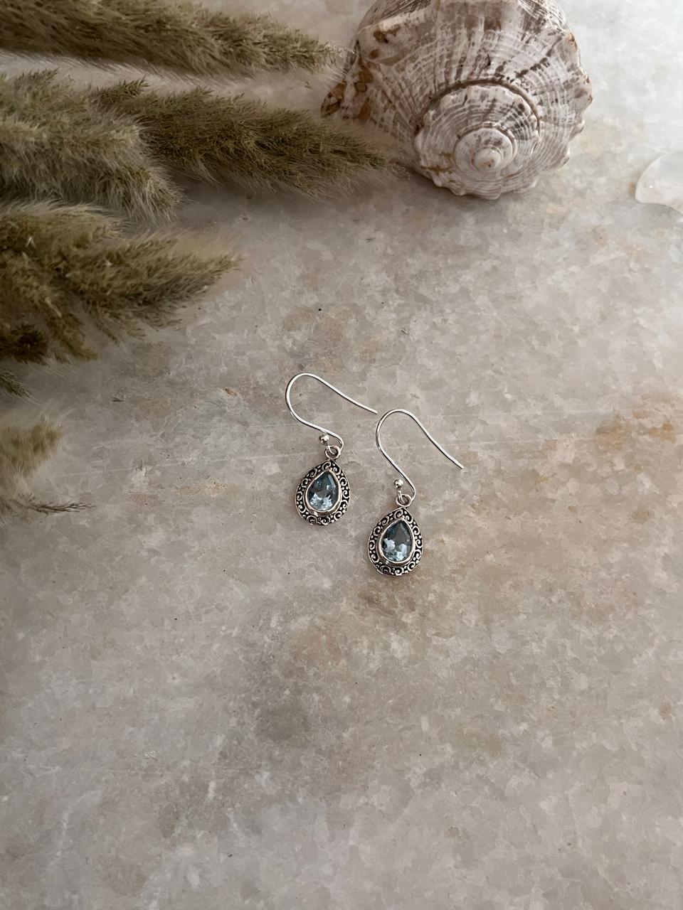 Blue Topaz Boho Hanging 925 Sterling Silver Earrings