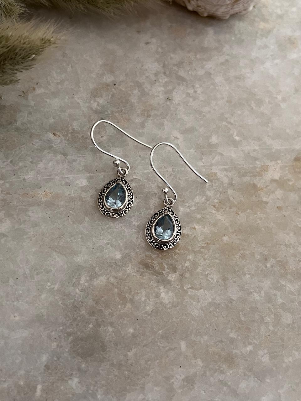 Blue Topaz Boho Hanging 925 Sterling Silver Earrings