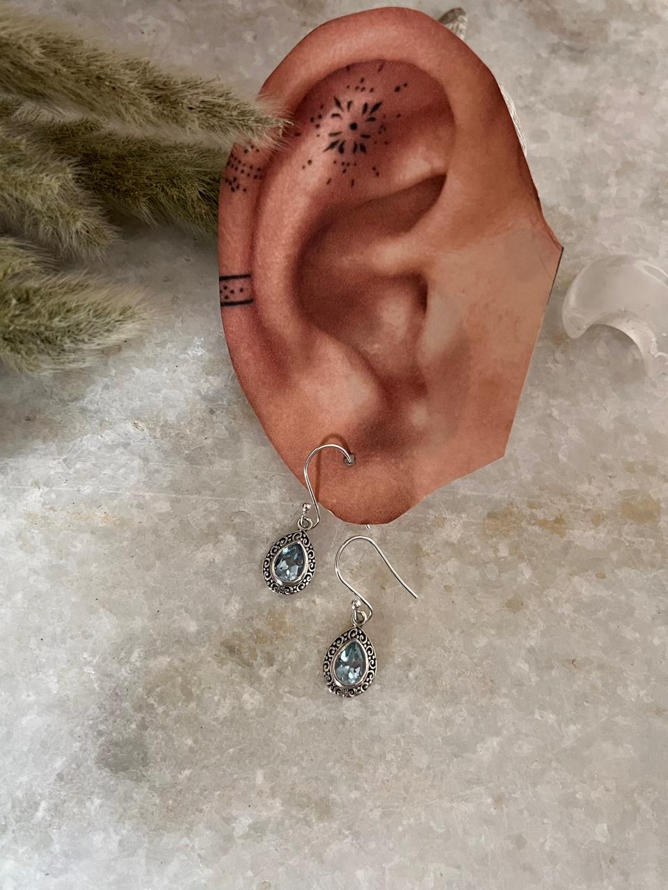 Blue Topaz Boho Hanging 925 Sterling Silver Earrings