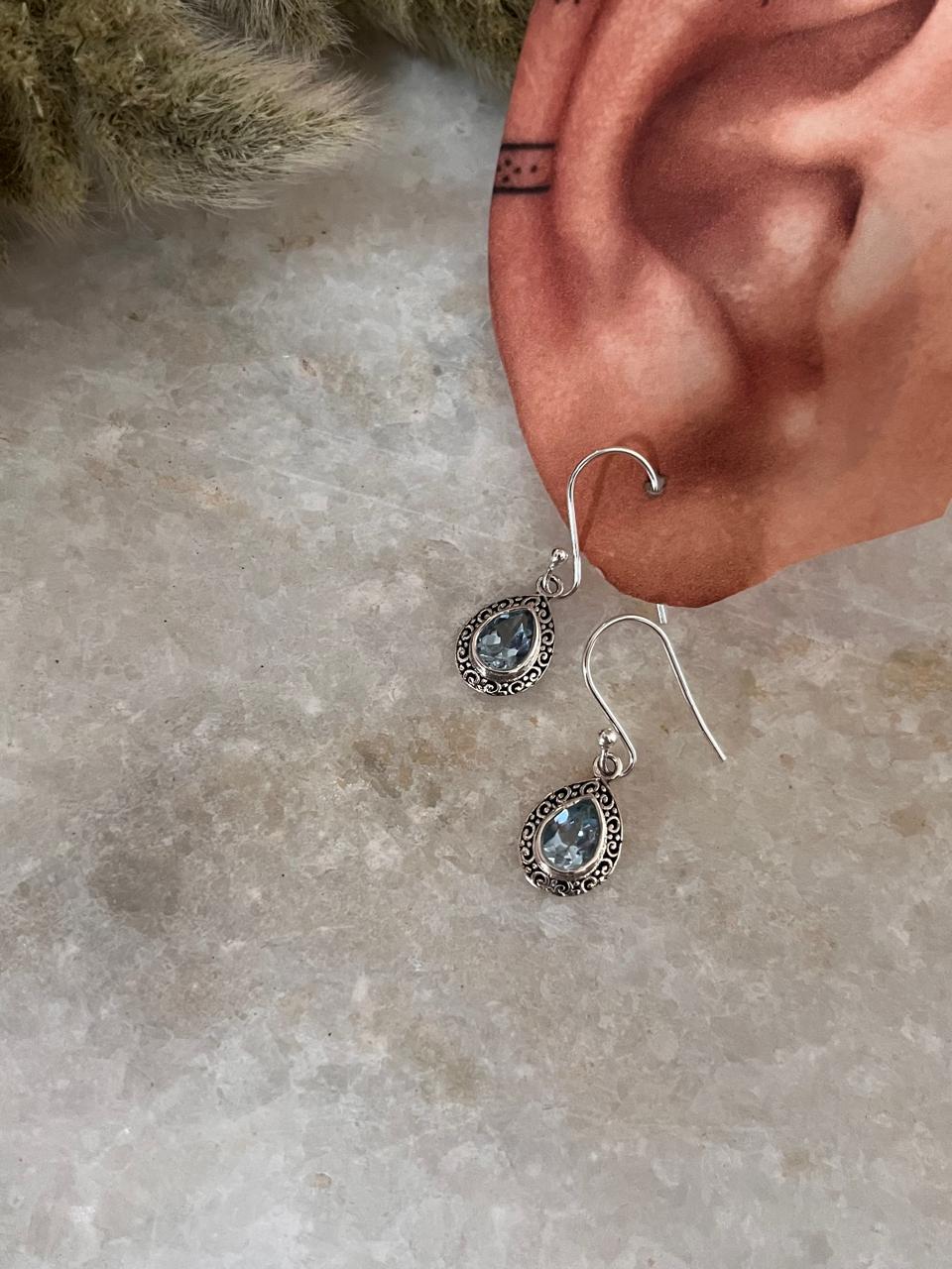 Blue Topaz Boho Hanging 925 Sterling Silver Earrings