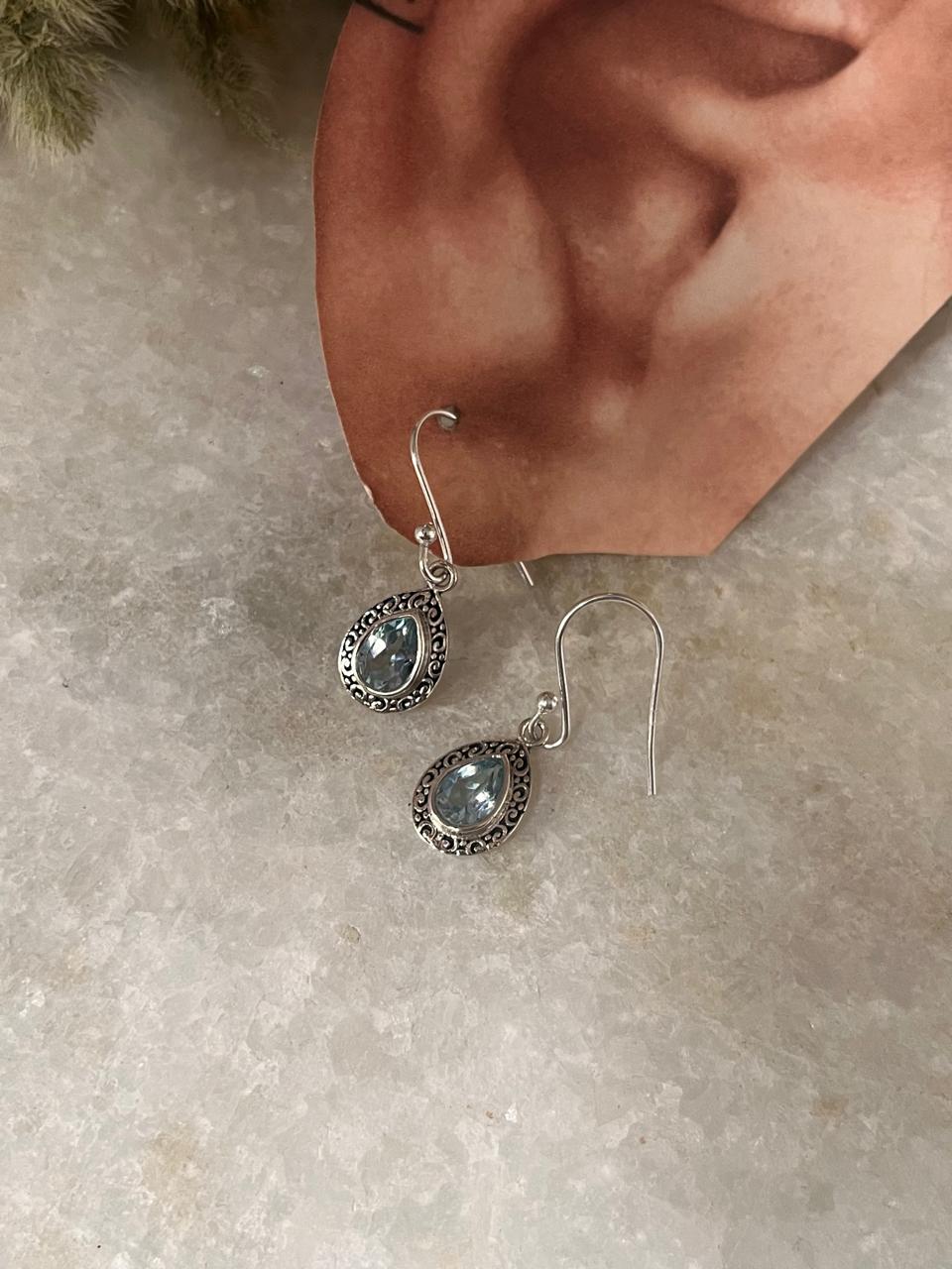 Blue Topaz Boho Hanging 925 Sterling Silver Earrings