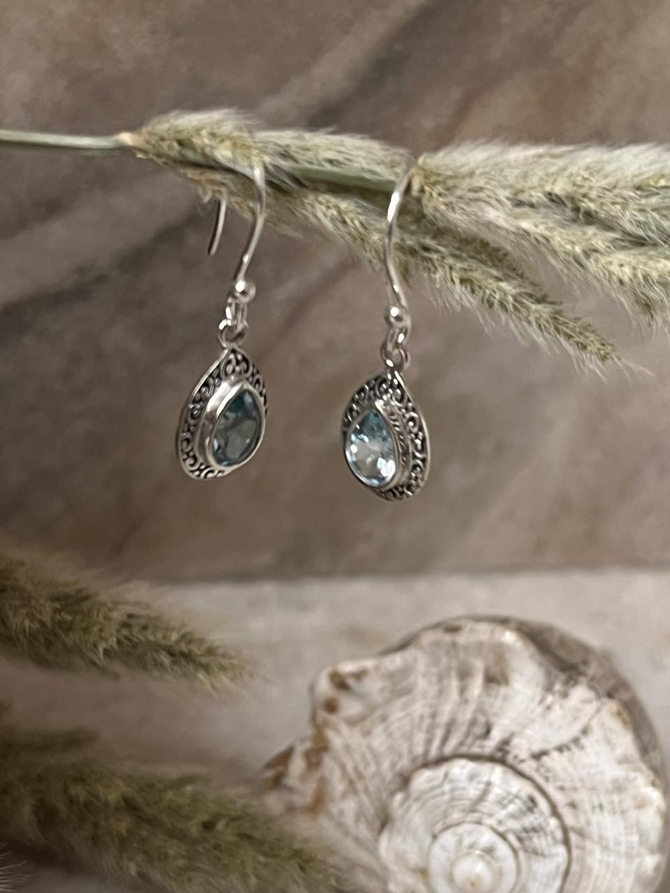 Blue Topaz Boho Hanging 925 Sterling Silver Earrings