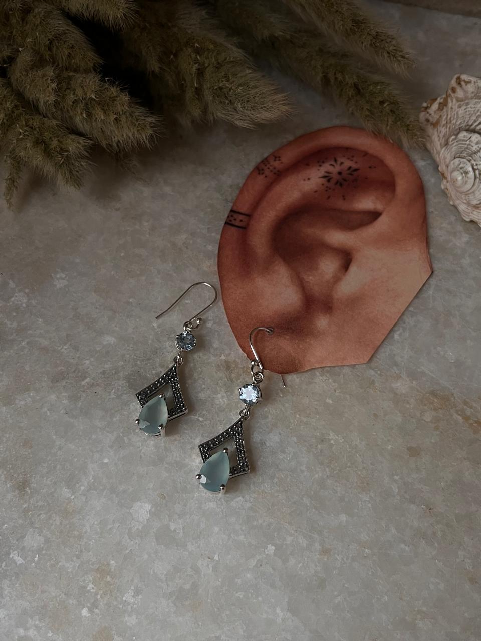 Aqua Chalcedony Pear Cut & Blue Topaz Stone 925 Sterling Silver Earrings
