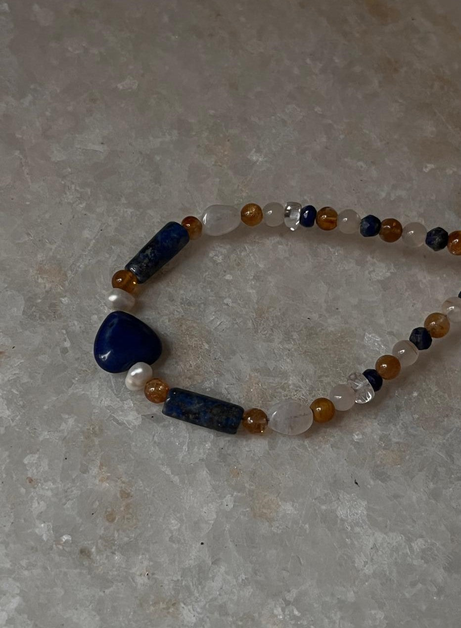 Lapis lazuli, Moonstone, Citrine & Pearl 4mm Round Handcrafted 925 Sterling Silver Bracelet