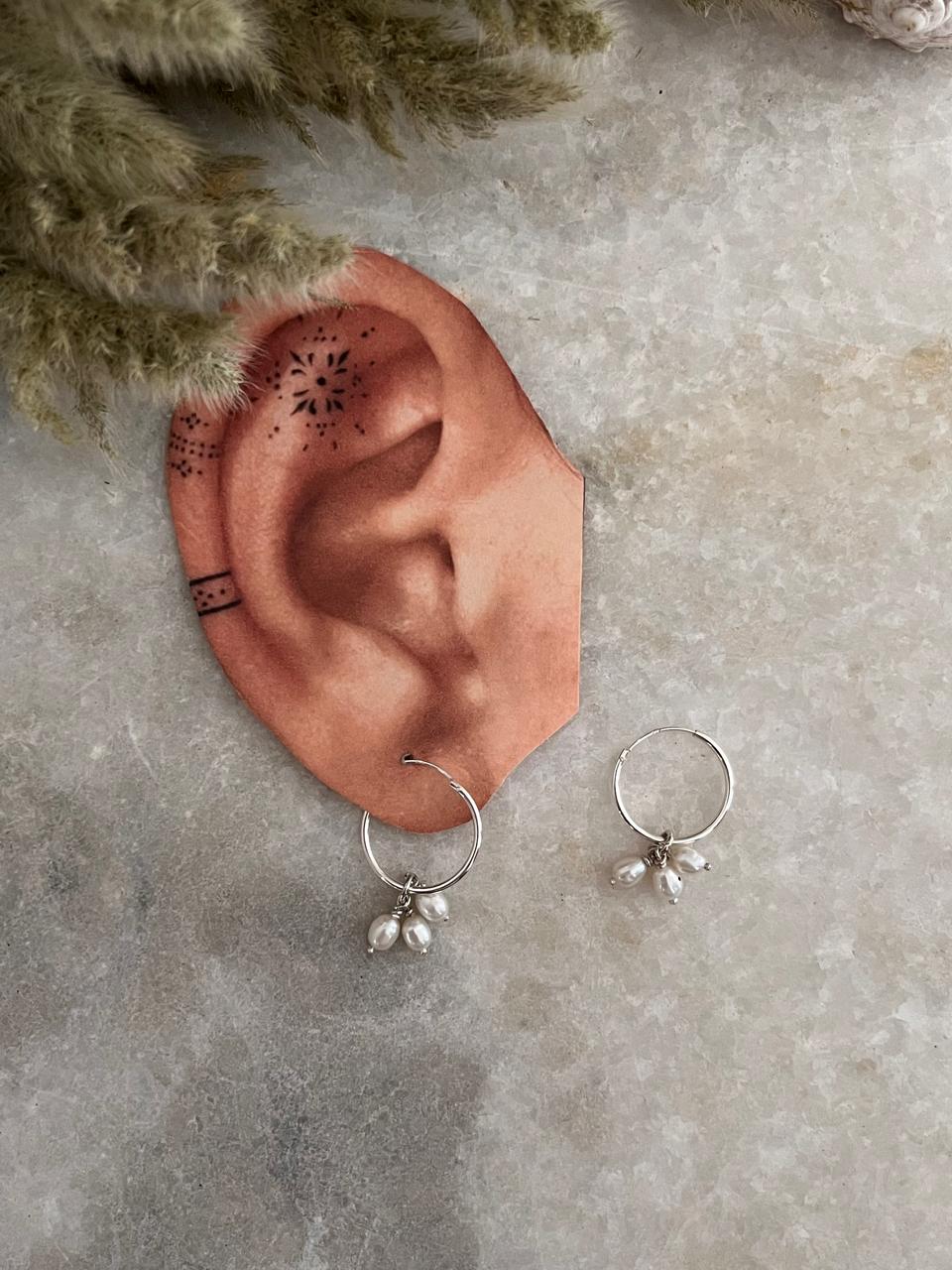 Fresh water Pearls Charm Hoops 925 Sterling Silver Earrings