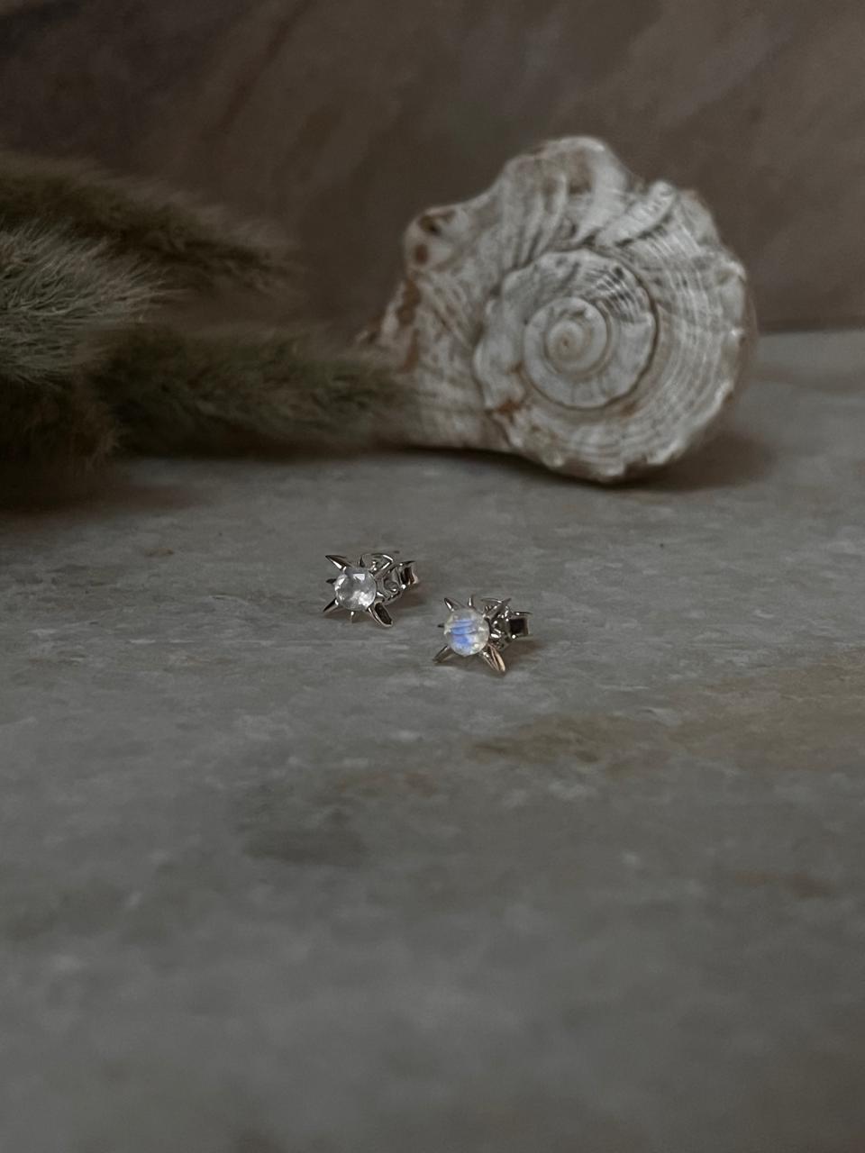 North Star Moonstone Studs 925 Sterling Silver Earrings