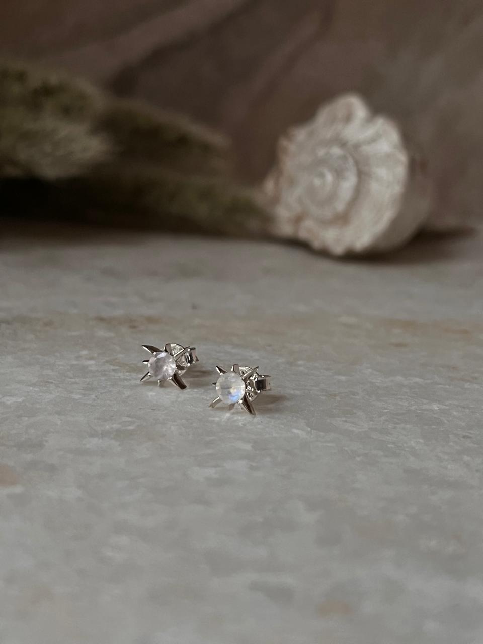 North Star Moonstone Studs 925 Sterling Silver Earrings