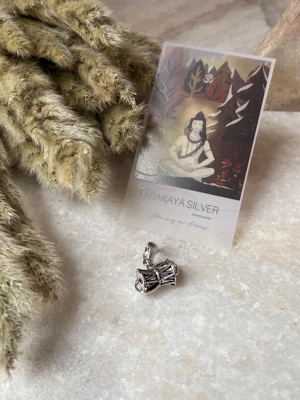 Medium Shiva Damru 925 Sterling Silver Pendant