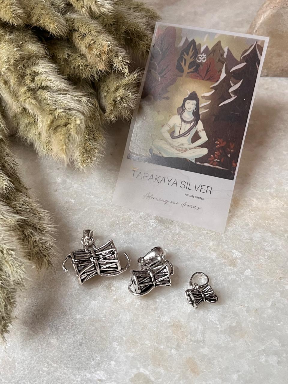 Medium Shiva Damru 925 Sterling Silver Pendant