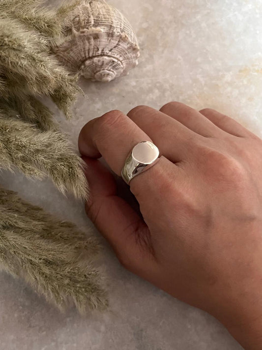 Plain Round Signet 925 Sterling Silver Ring