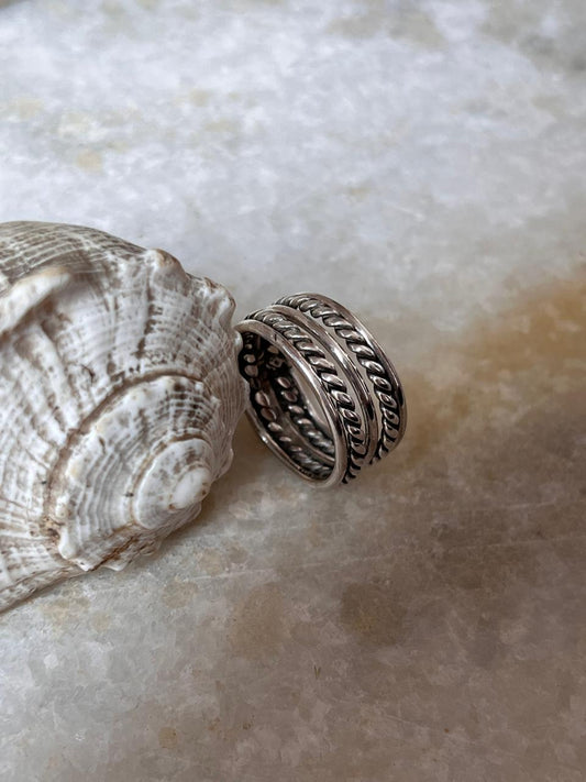 Rope & Plain Stacked Band 925 Sterling Silver Ring