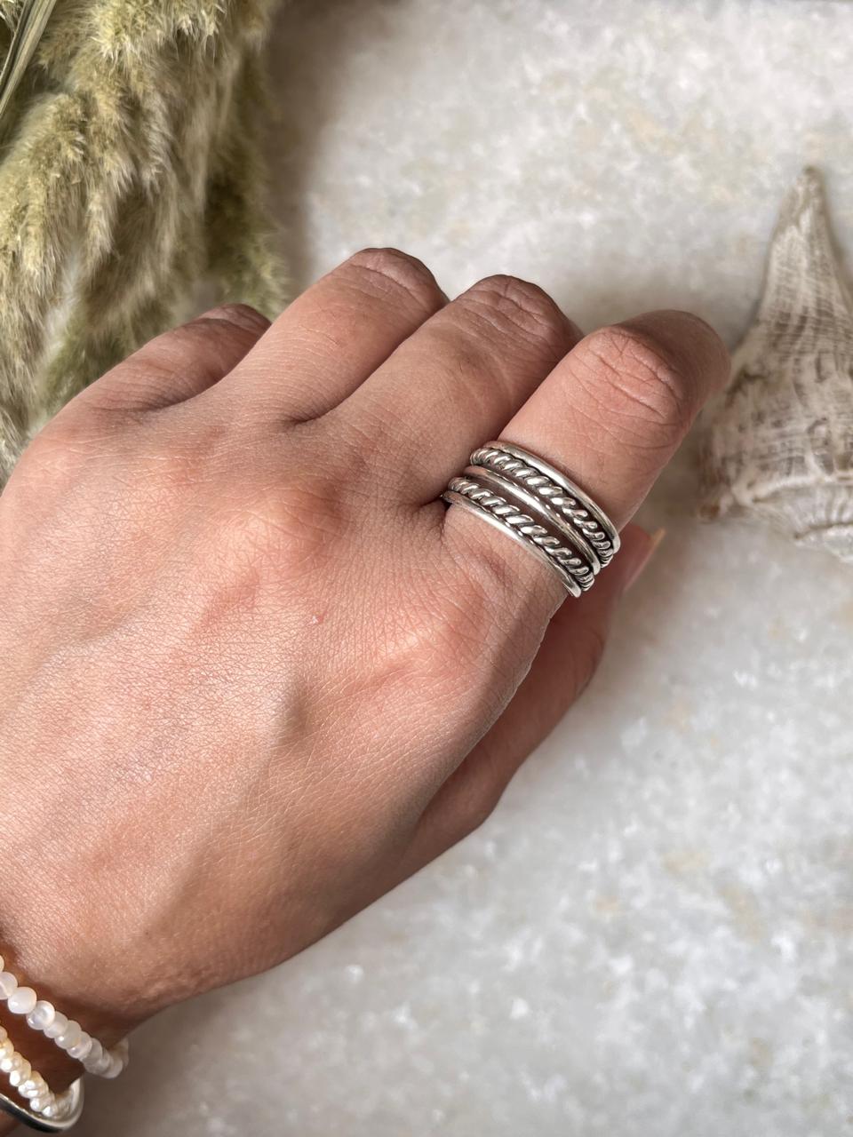 Rope & Plain Stacked Band 925 Sterling Silver Ring