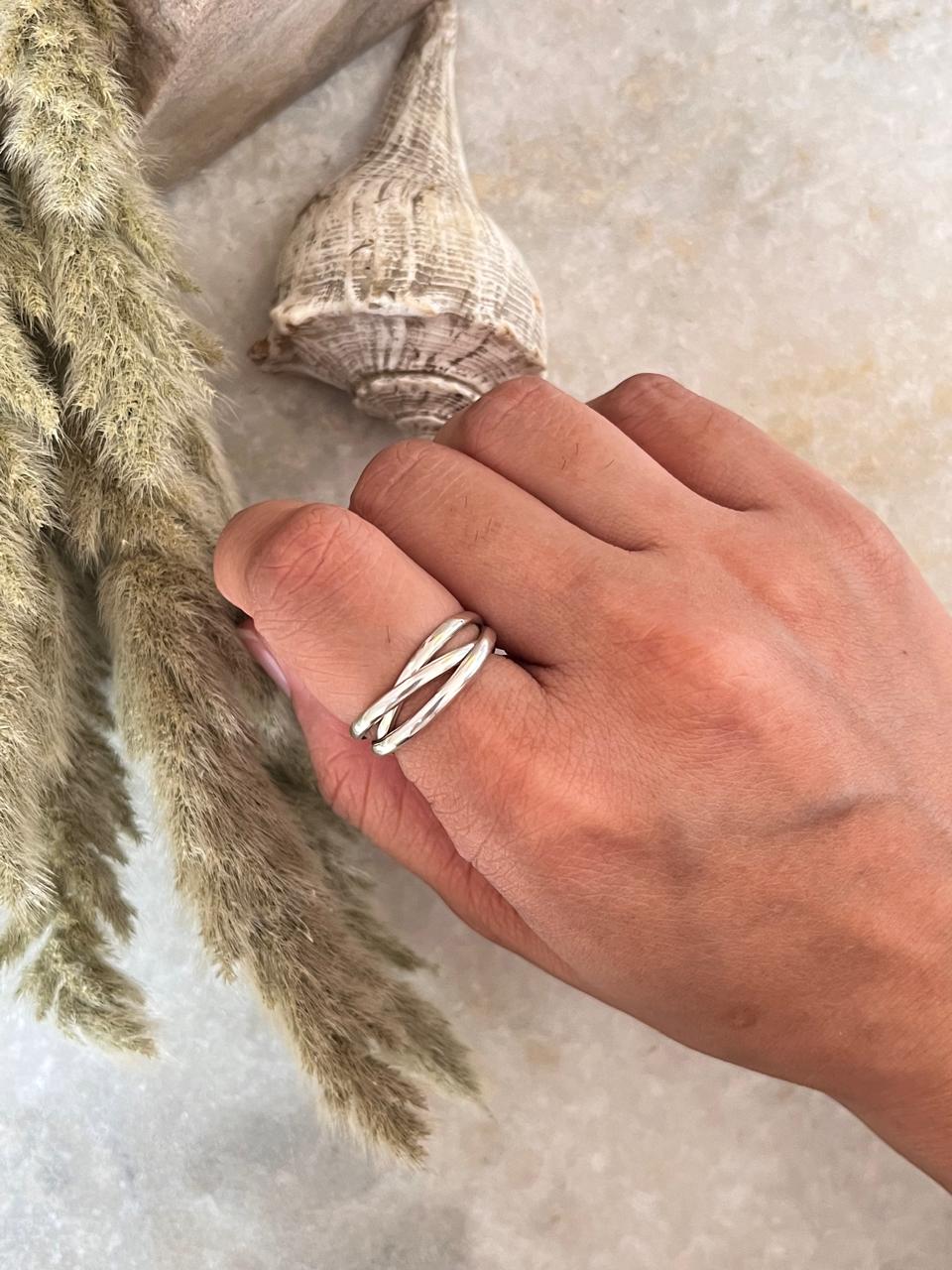 Handcrafted sterling silver triple rolling band ring