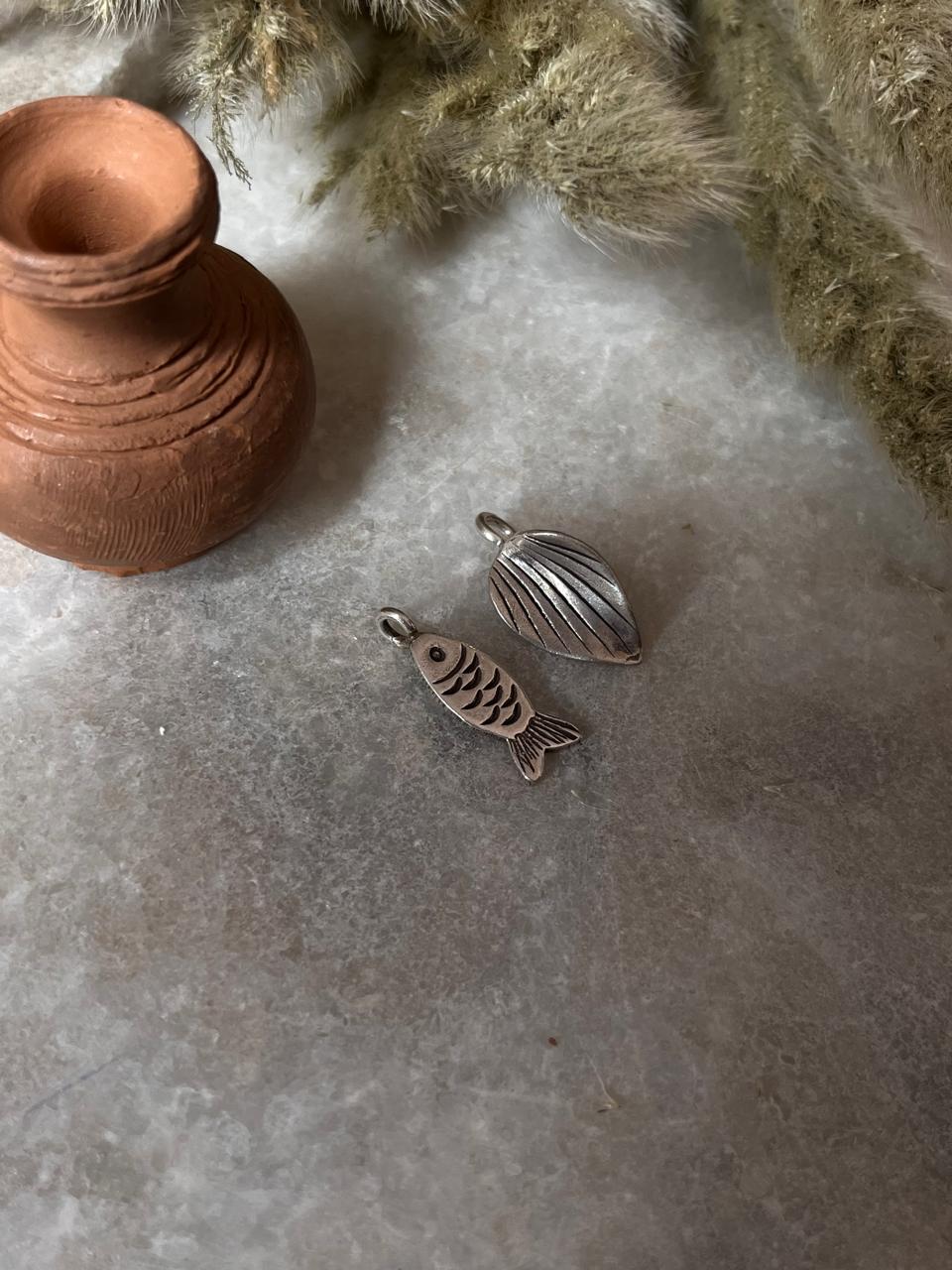 Fish/ Machli & Leaf Combo 925 Sterling Silver Charm/ Pendant