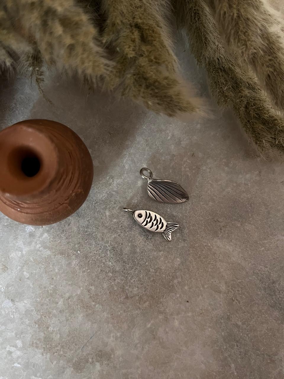 Fish/ Machli & Leaf Combo 925 Sterling Silver Charm/ Pendant
