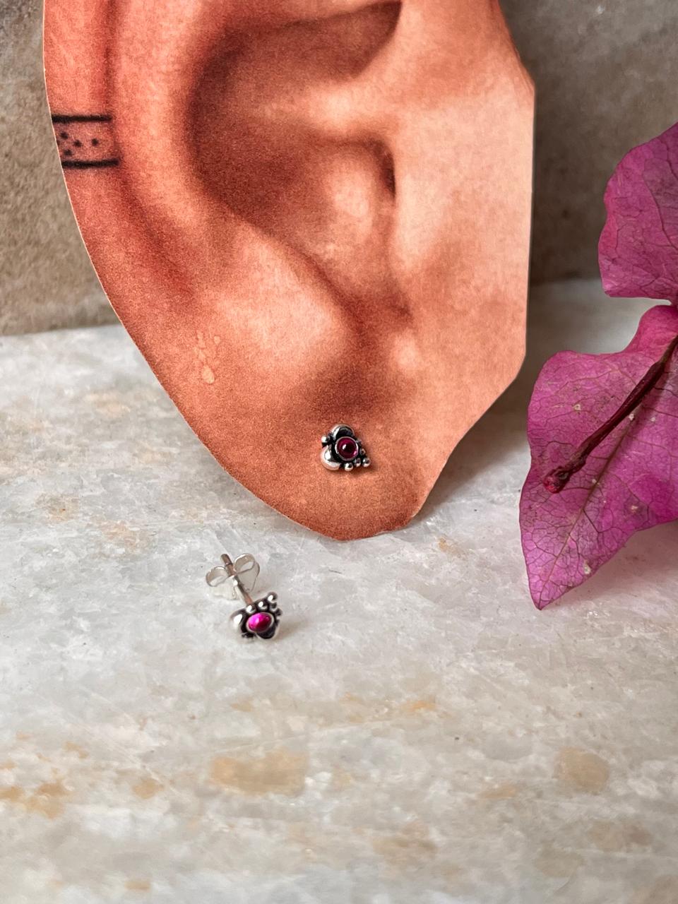 Elegant leaf design sterling silver earrings with pink CZ stones