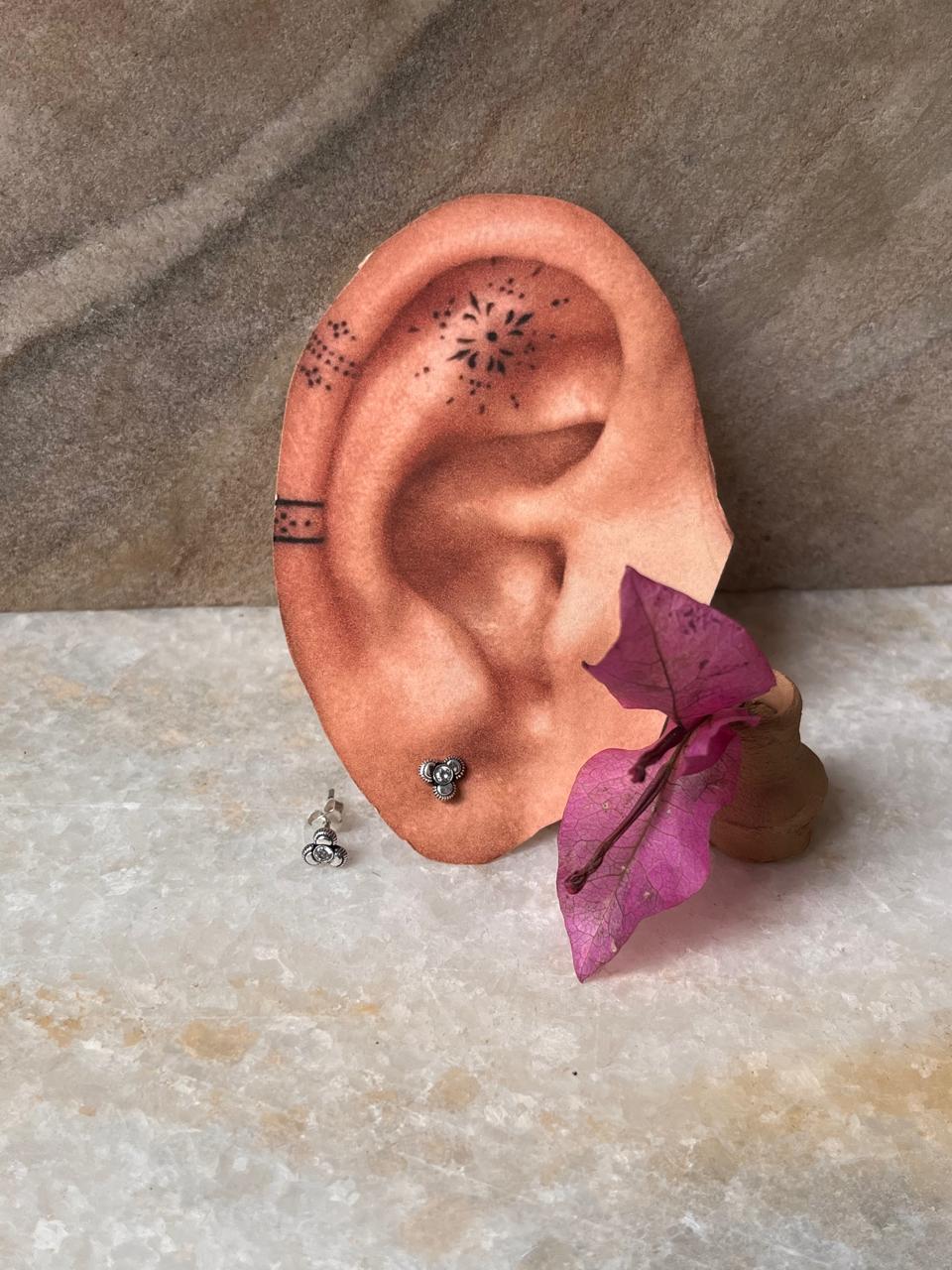 Handcrafted 925 silver floral earrings with white cubic zirconia