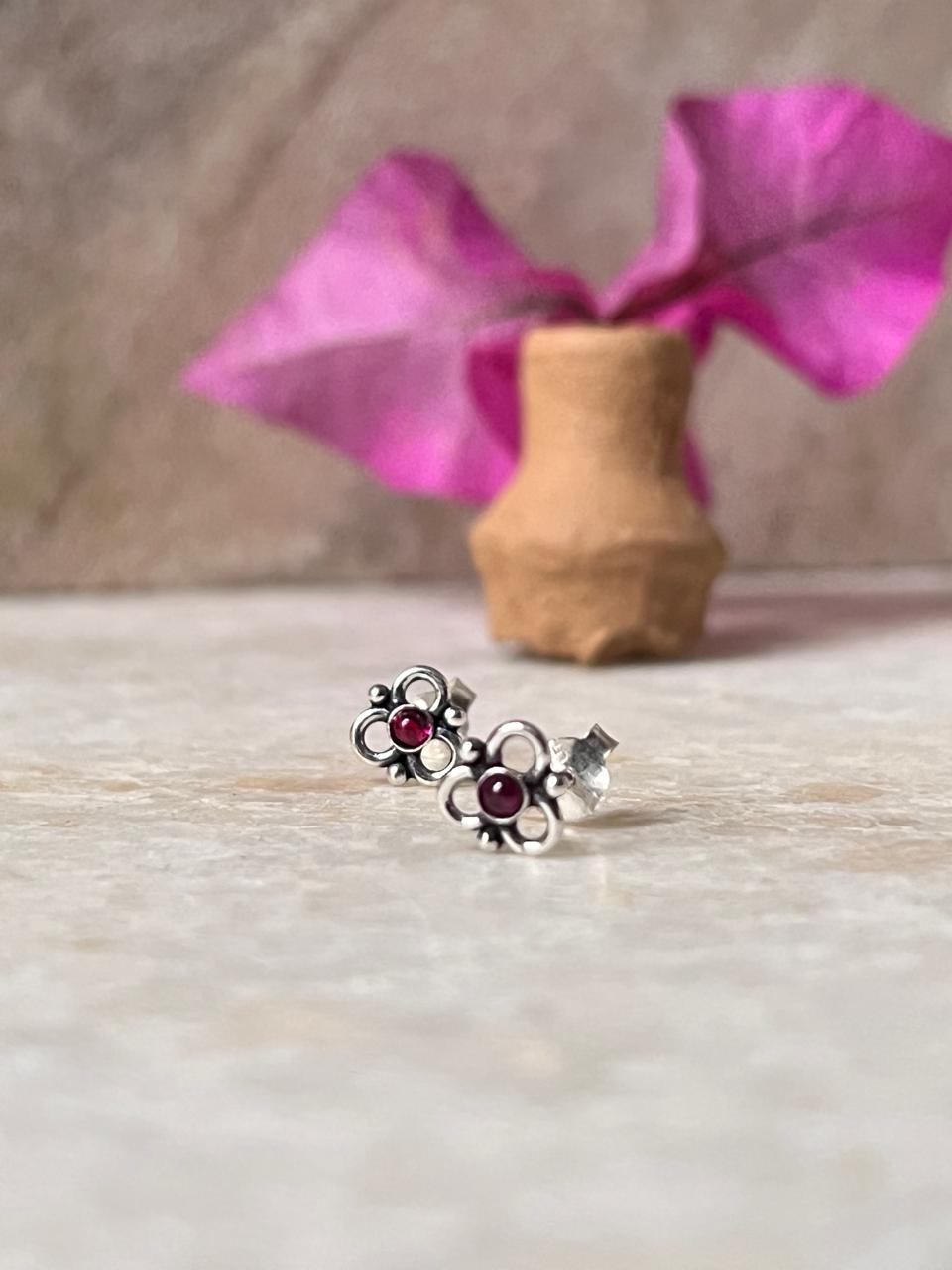 Flower Pink Cz Stone Studs 925 Sterling Silver Earrings
