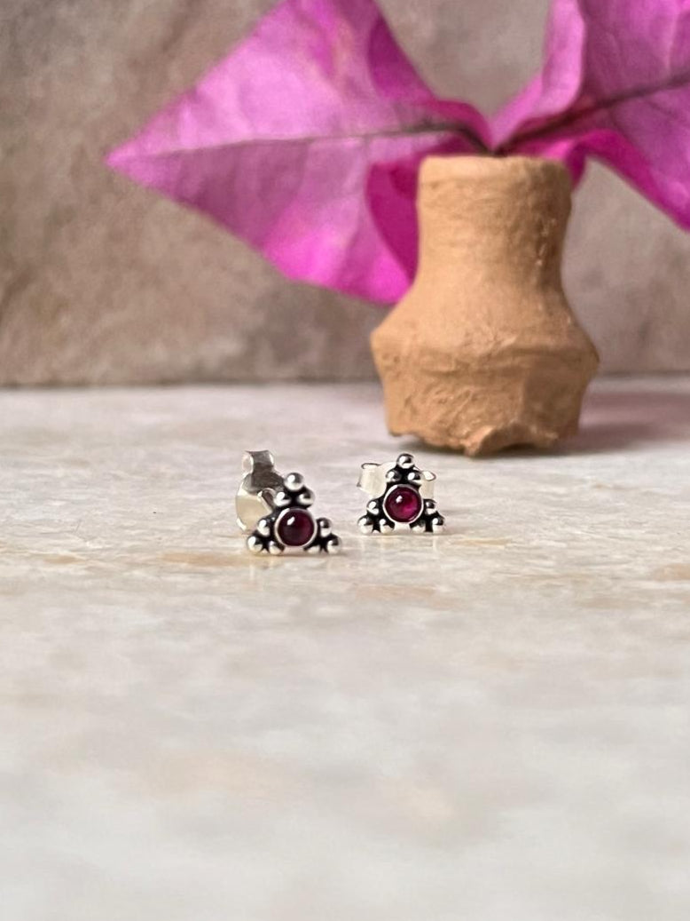 Traditional rawa design sterling silver earrings with pink CZ