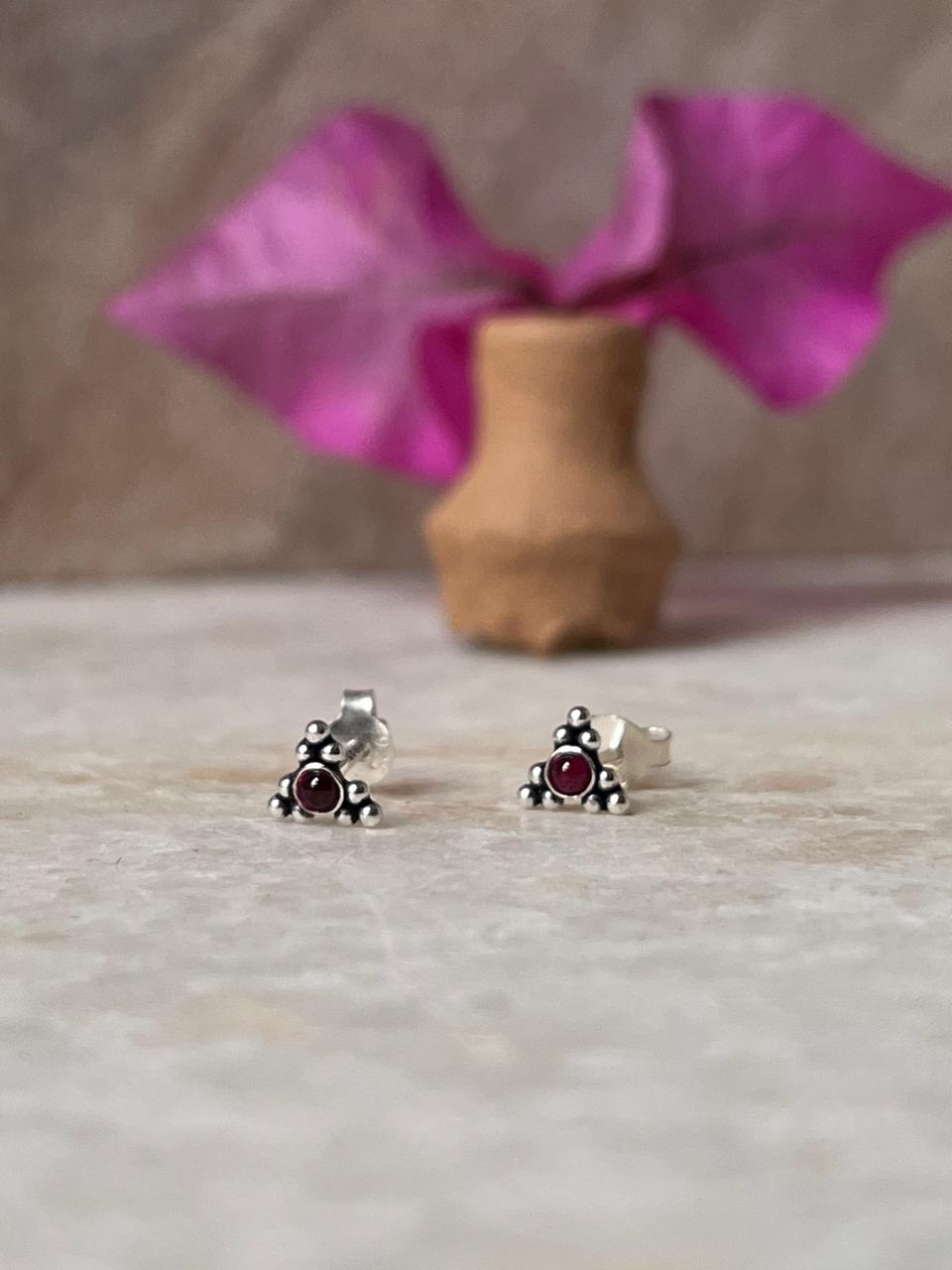 Handcrafted 925 silver rawa studs with pink cubic zirconia