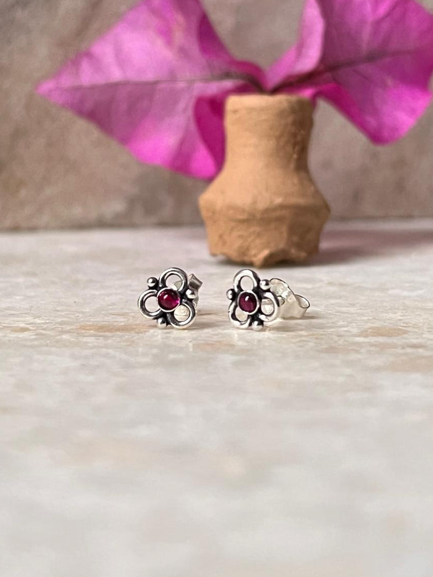 Flower Pink Cz Stone Studs 925 Sterling Silver Earrings