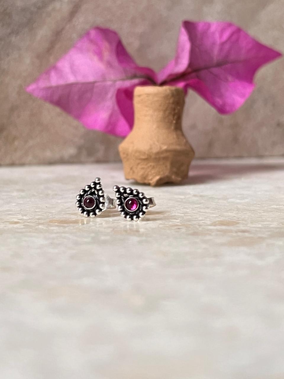 Chic drop pink CZ stud earrings handcrafted in sterling silver