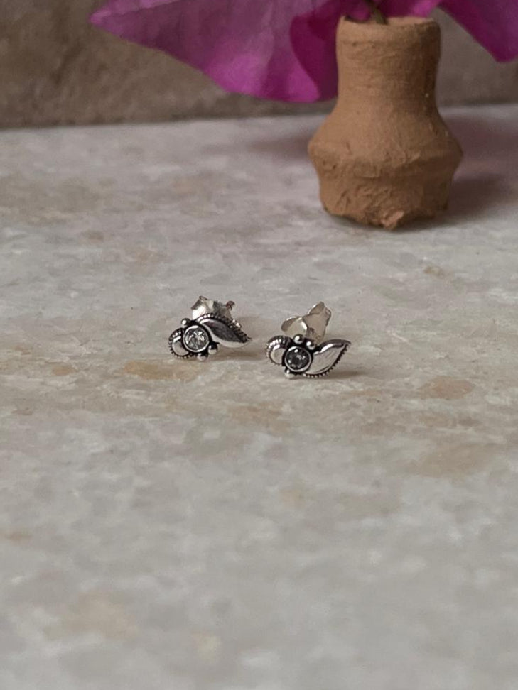 925 sterling silver antique finish white cubic zirconia studs