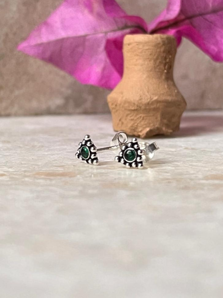 Teekona Green Cz Stone Studs 925 Sterling Silver Earrings