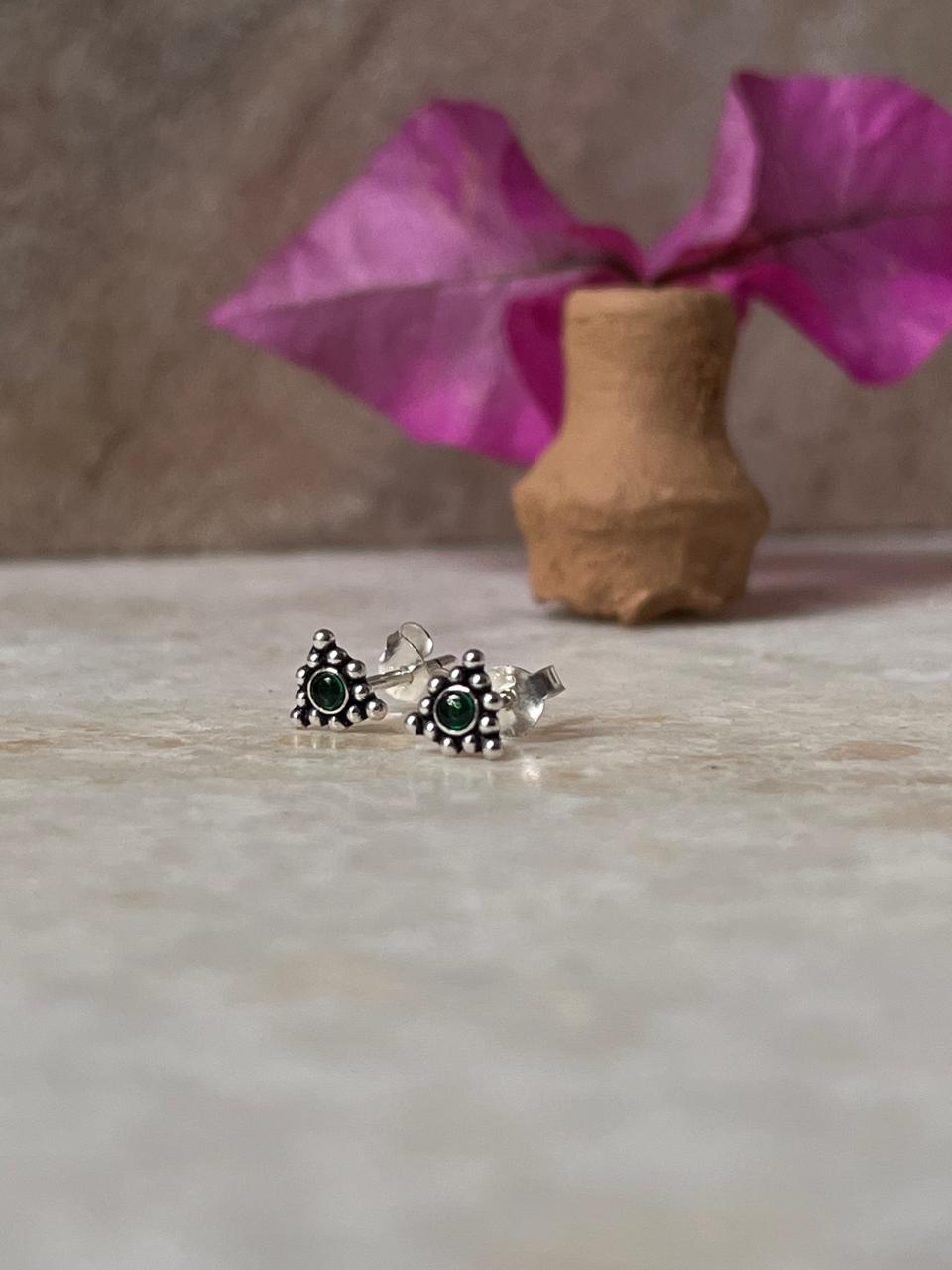 Teekona Green Cz Stone Studs 925 Sterling Silver Earrings