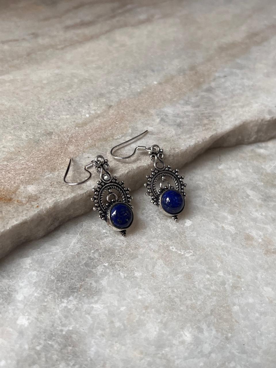 Lapis Boho Crown 925 Sterling Silver Earrings