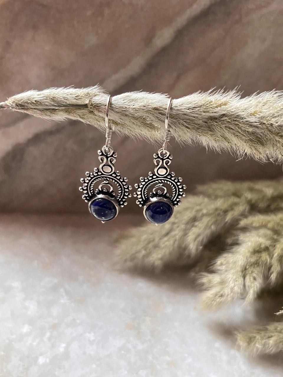 Lapis Boho Crown 925 Sterling Silver Earrings