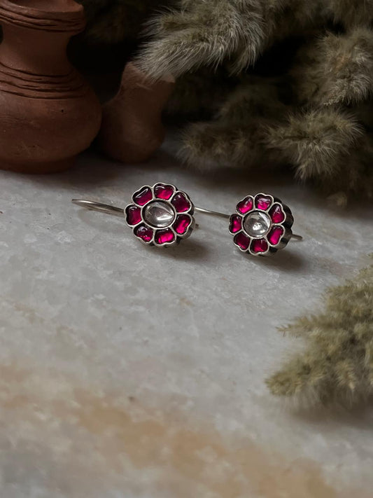 Antique Pink Kundan Meenakari 925 Sterling Silver Earrings