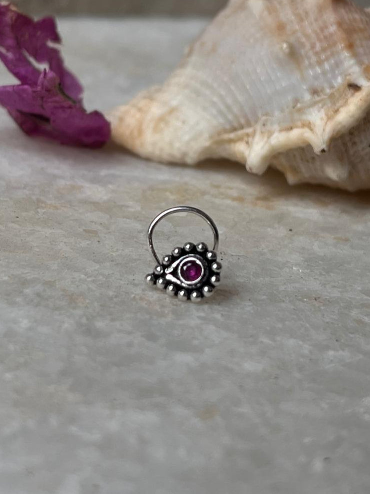 Tribal Rawa Pink Cz Stone Wired Back 925 Sterling Silver Nose pin