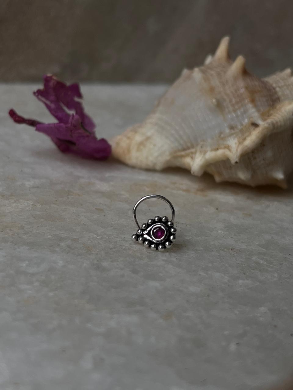 Tribal Rawa Pink Cz Stone Wired Back 925 Sterling Silver Nose pin