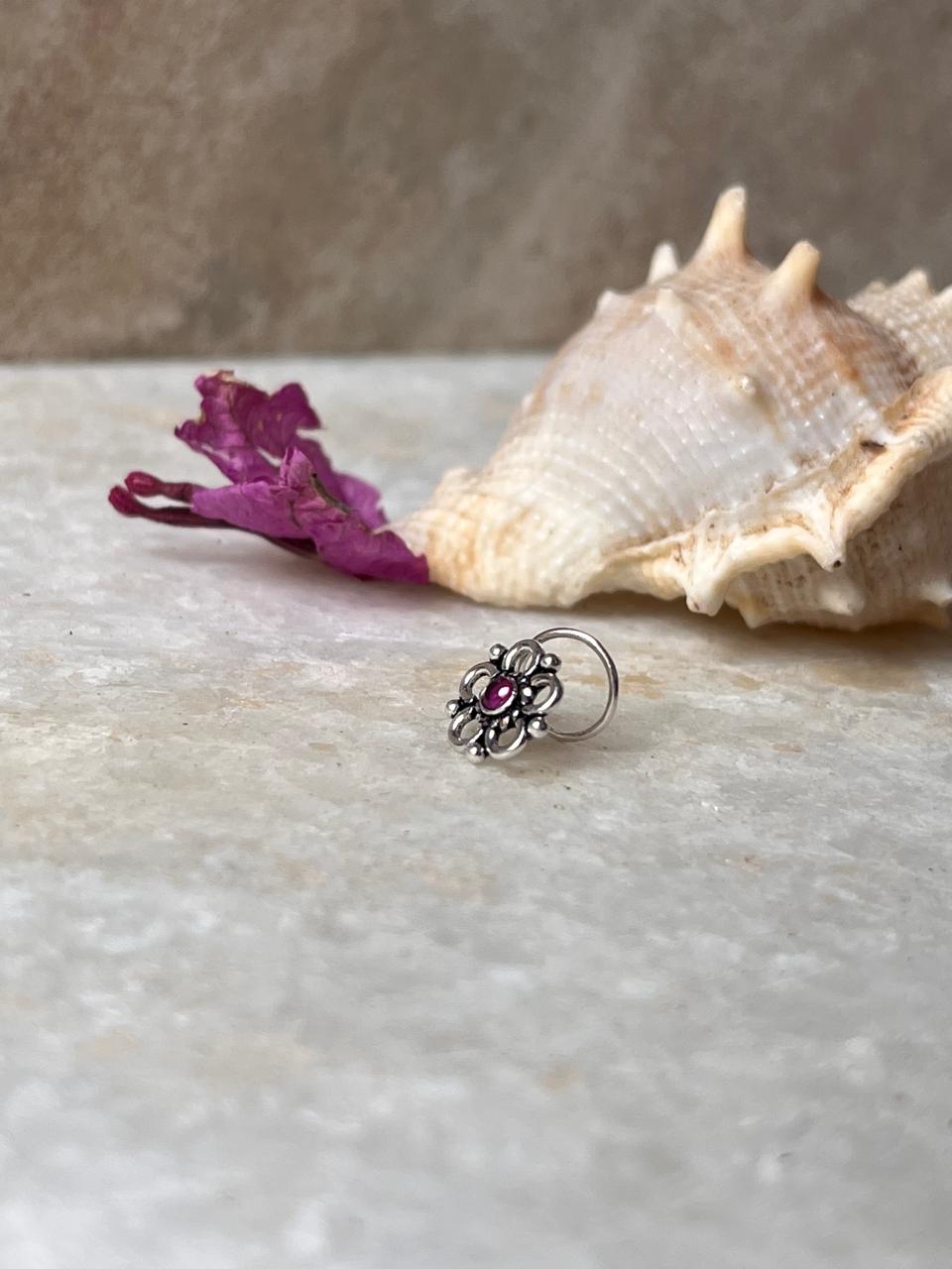Tribal Rawa Pink Cz Stone Wired Back 925 Sterling Silver Nose pin