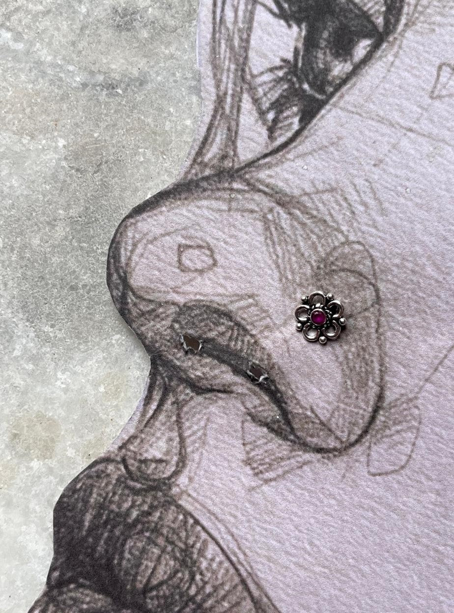 Tribal Rawa Pink Cz Stone Wired Back 925 Sterling Silver Nose pin