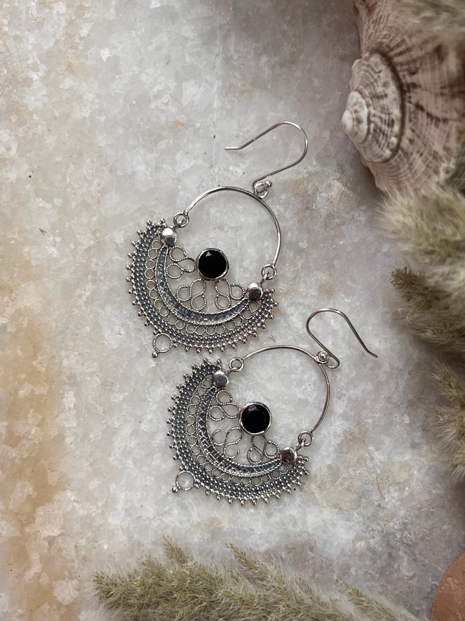 Chandbali Black Onyx 925 Sterling Silver Earrings