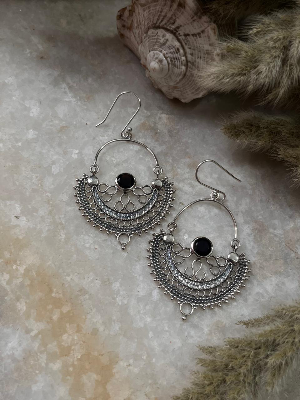 Chandbali Black Onyx 925 Sterling Silver Earrings