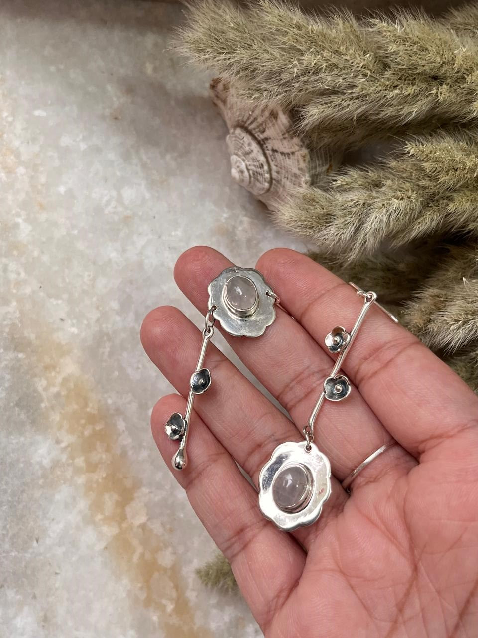Rose Quartz Mix Match 925 Sterling Silver Earrings