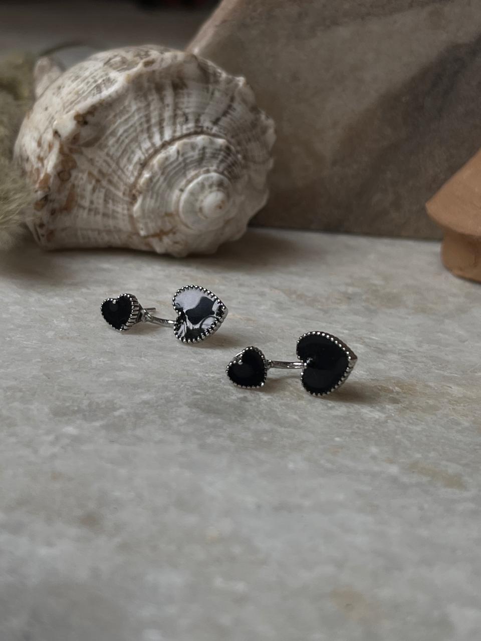 Black Heart Enamel 925 Sterling Silver Studs