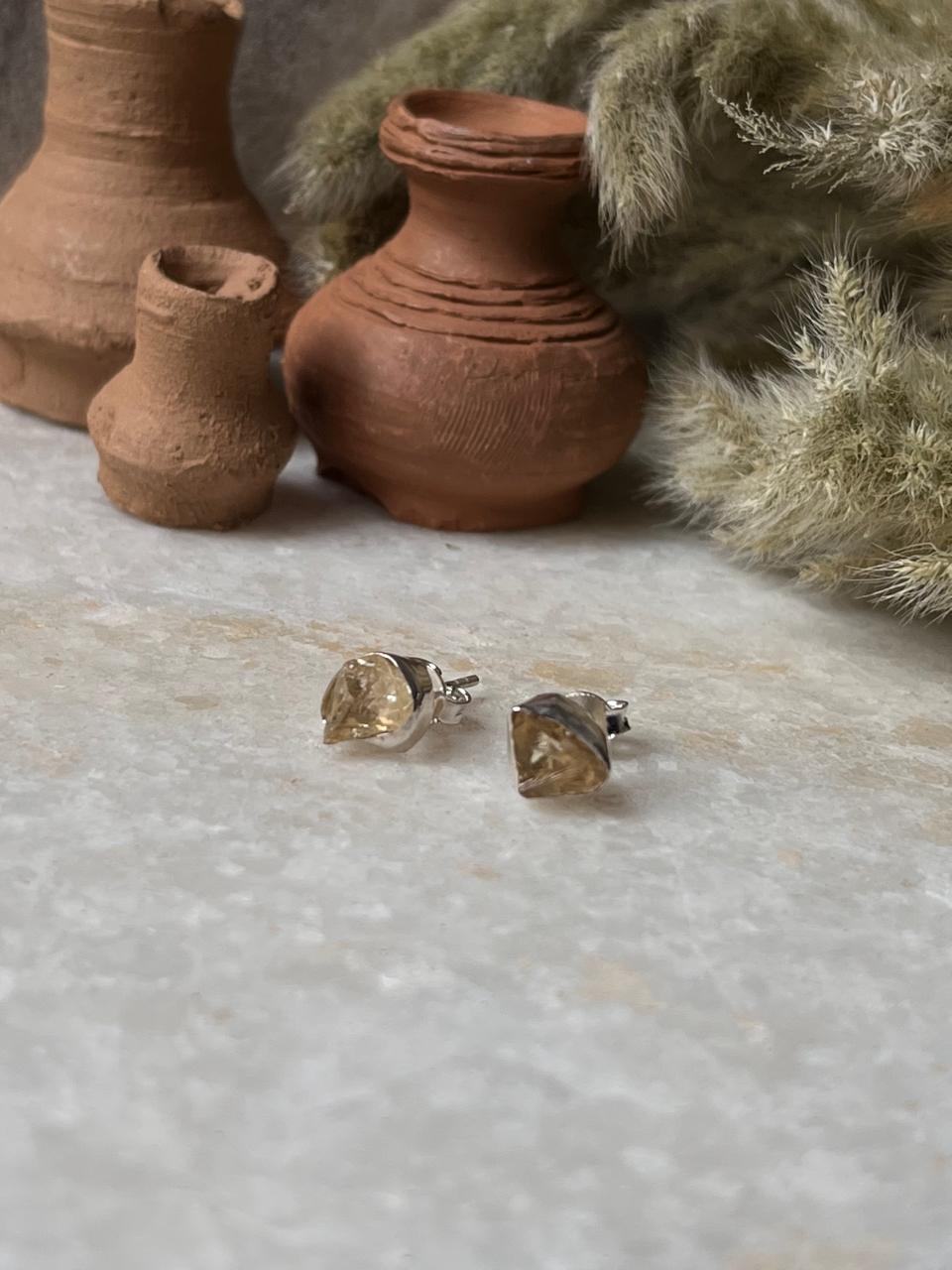 Citrine Raw Uncut studs 925 Sterling Silver Earrings