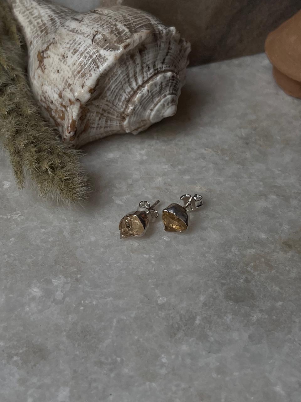 Citrine Raw Uncut studs 925 Sterling Silver Earrings