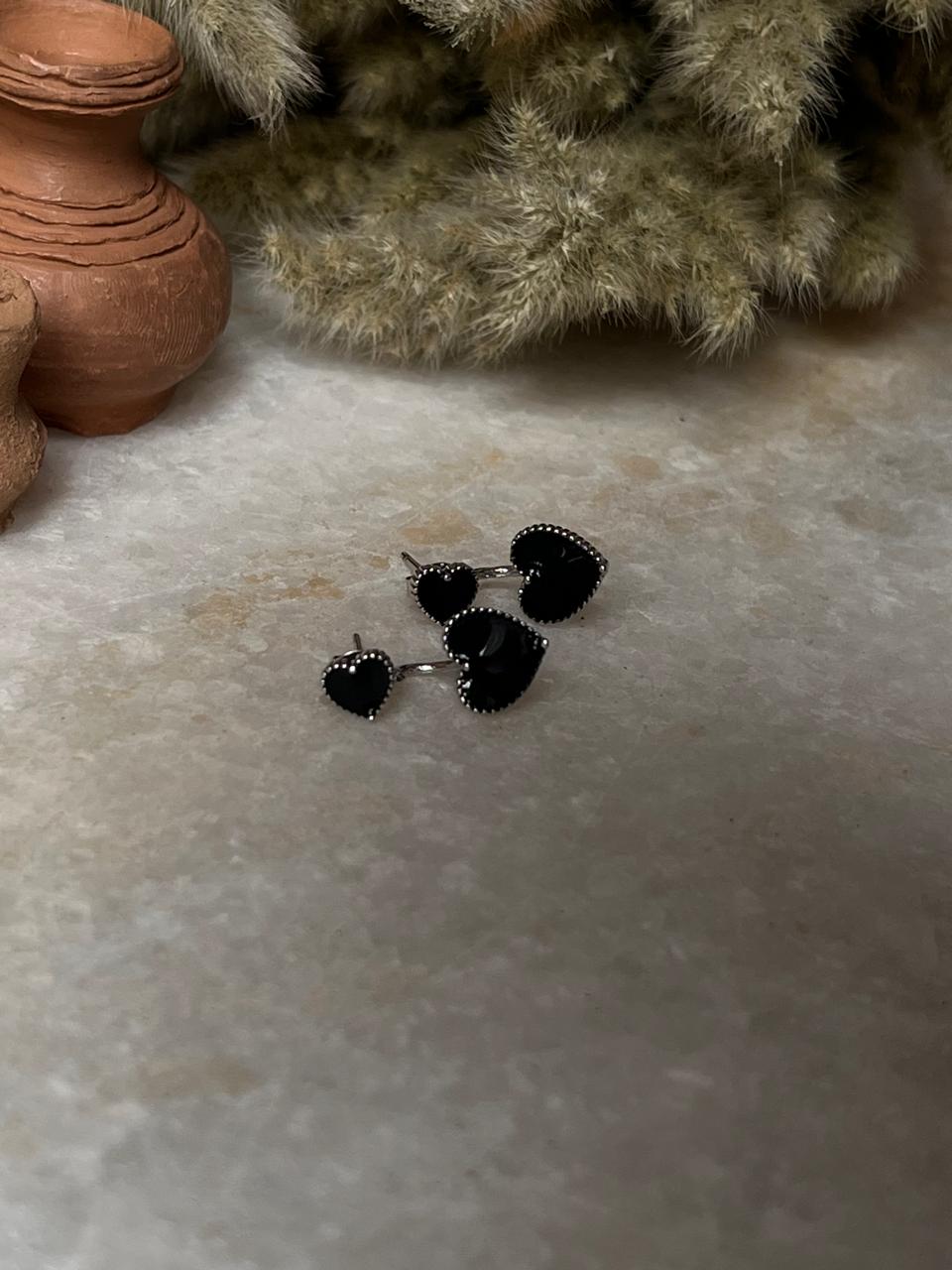 Black Heart Enamel 925 Sterling Silver Studs
