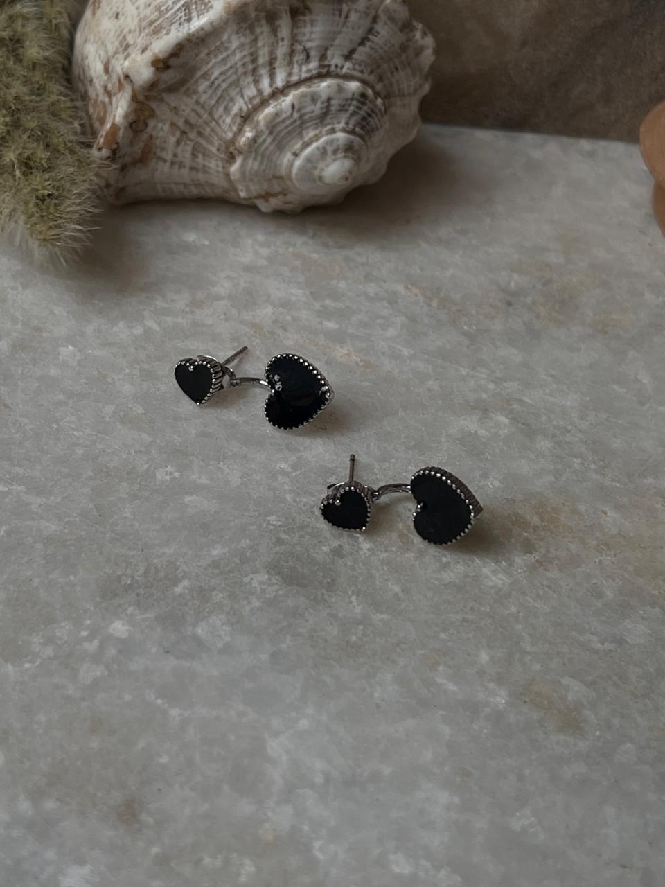 Black Heart Enamel 925 Sterling Silver Studs