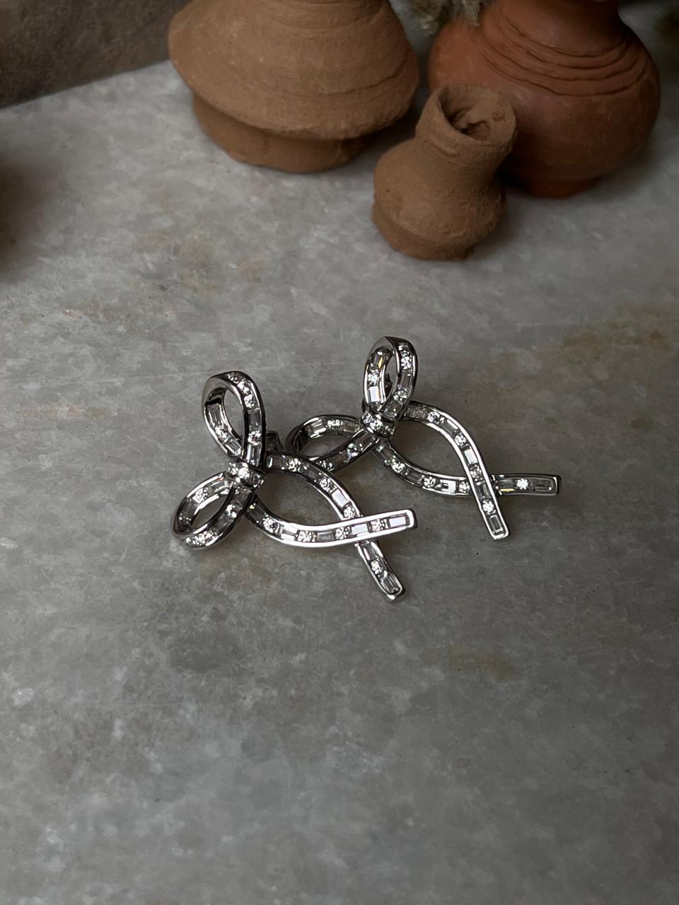 Pretty Bow statement Cz Earrings 925 Sterling Silver Earrings