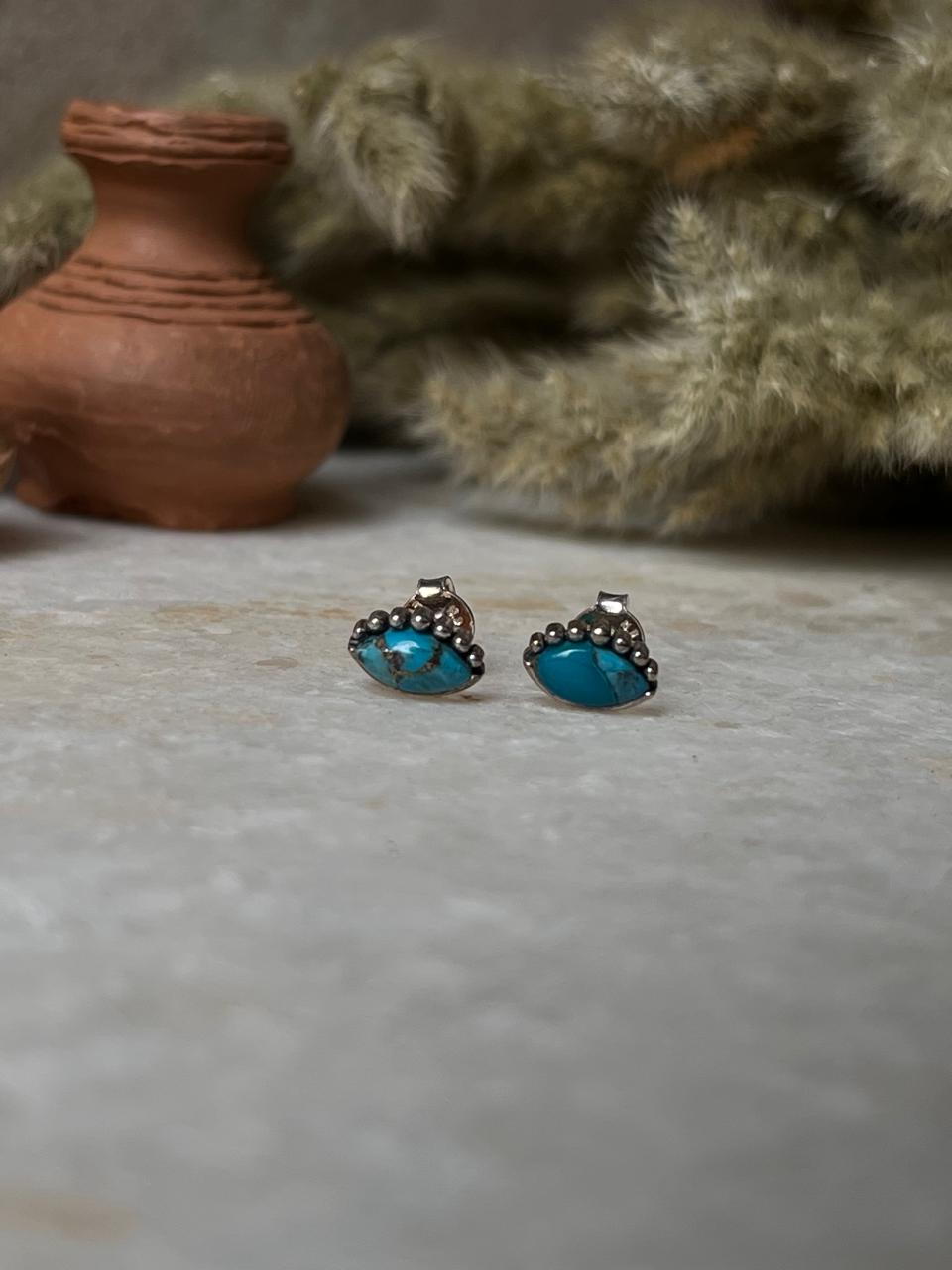 Evil Eye Copper Turquoise Studs 925 Sterling Silver Earrings