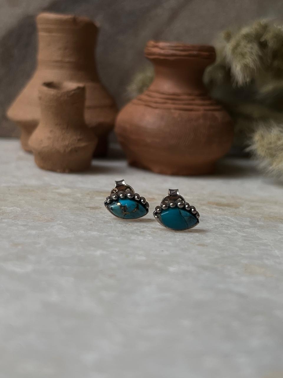 Evil Eye Copper Turquoise Studs 925 Sterling Silver Earrings
