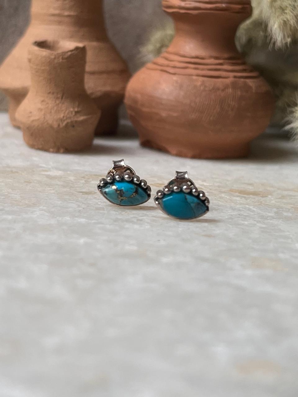 Evil Eye Copper Turquoise Studs 925 Sterling Silver Earrings